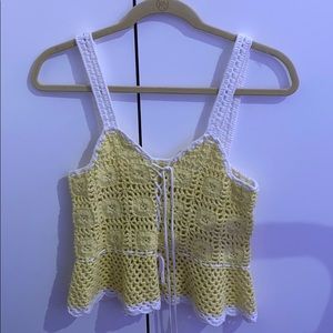 STAUD Yellow Crochet Tank Top
